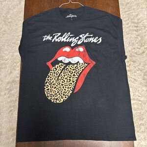 The Rolling Stones Leopard Tongue Logo T Shirt Mens Large NWT Black Band Tee